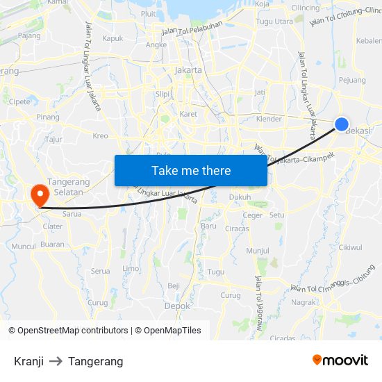 Kranji to Tangerang map