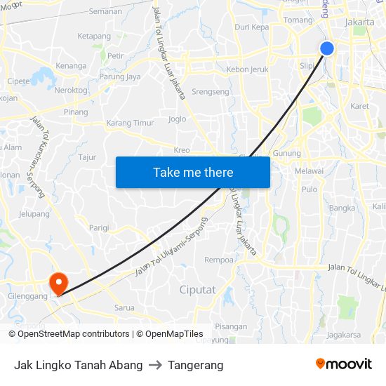 Jak Lingko Tanah Abang to Tangerang map