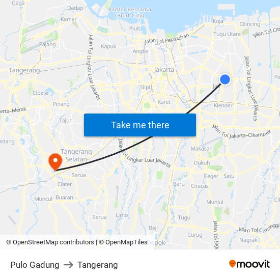 Pulo Gadung to Tangerang map