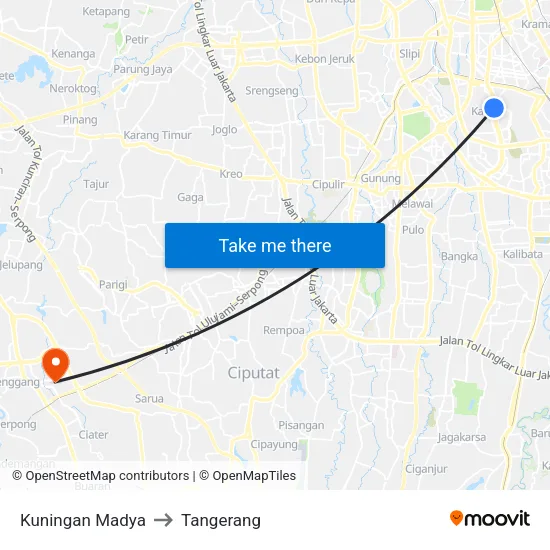Kuningan Madya to Tangerang map