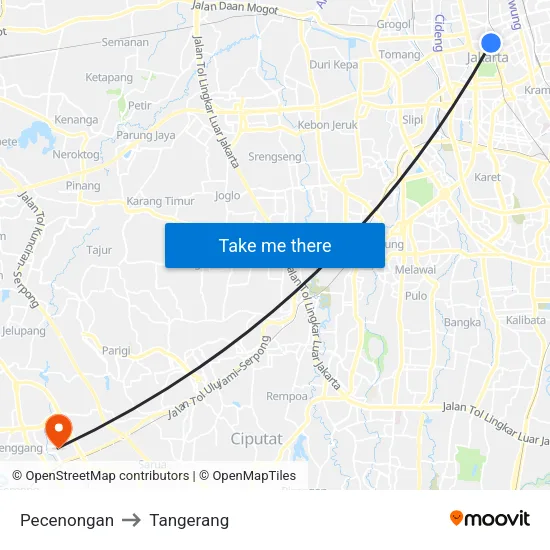 Pecenongan to Tangerang map