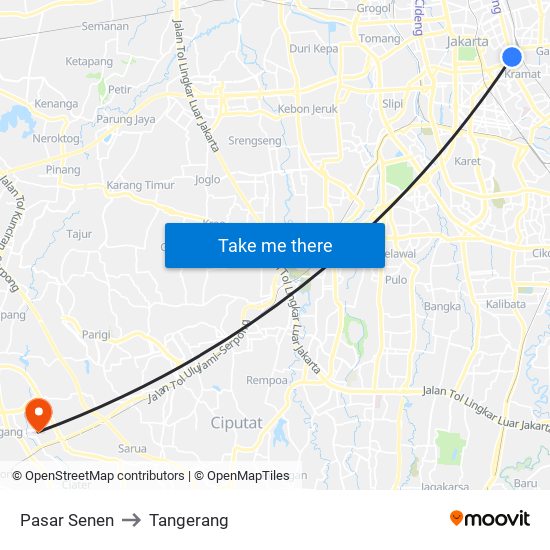 Pasar Senen to Tangerang map