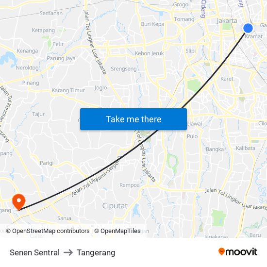 Senen Sentral to Tangerang map