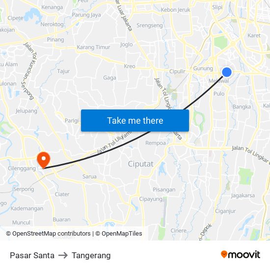 Pasar Santa to Tangerang map