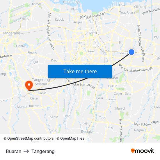 Buaran to Tangerang map