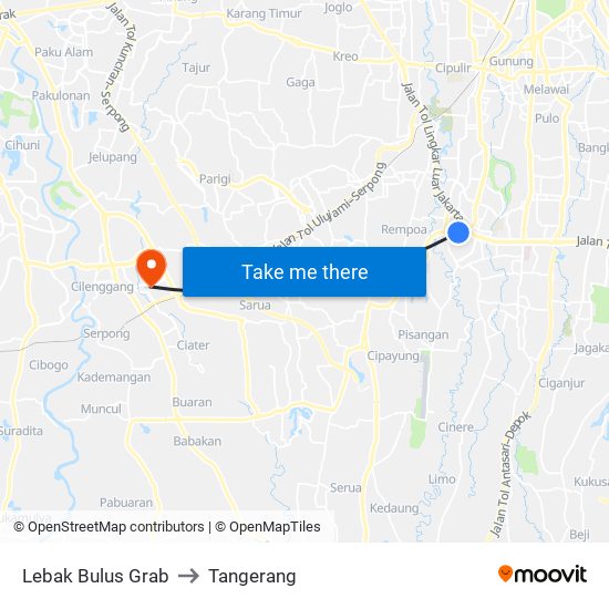 Lebak Bulus Grab to Tangerang map