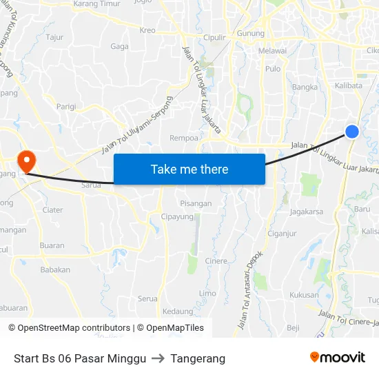 Start Bs 06 Pasar Minggu to Tangerang map