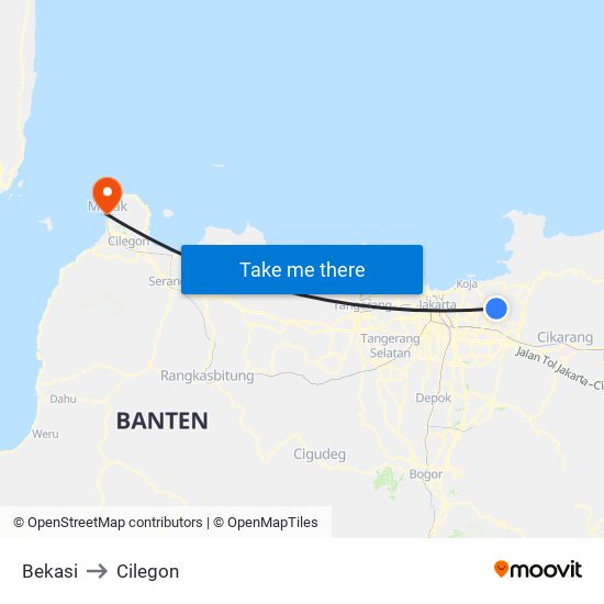 Bekasi to Cilegon map