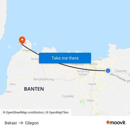 Bekasi to Cilegon map