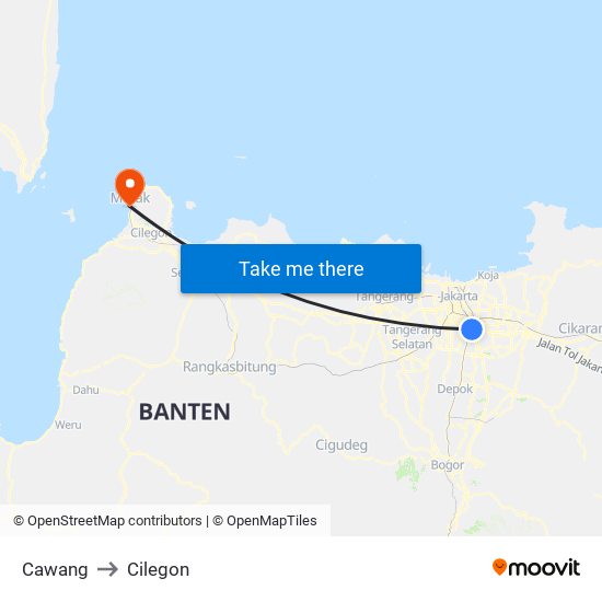 Cawang to Cilegon map