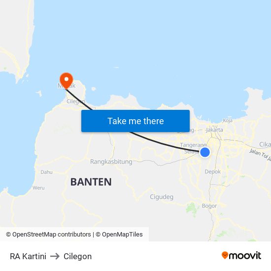 RA Kartini to Cilegon map