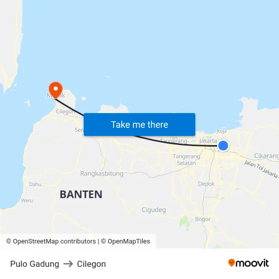 Pulo Gadung to Cilegon map