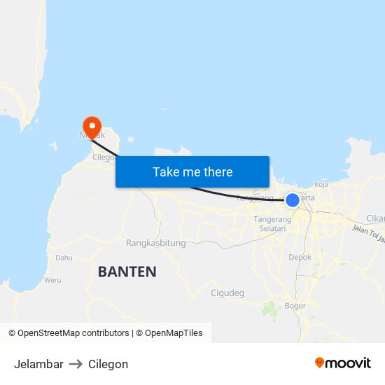 Jelambar to Cilegon map