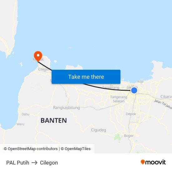 PAL Putih to Cilegon map