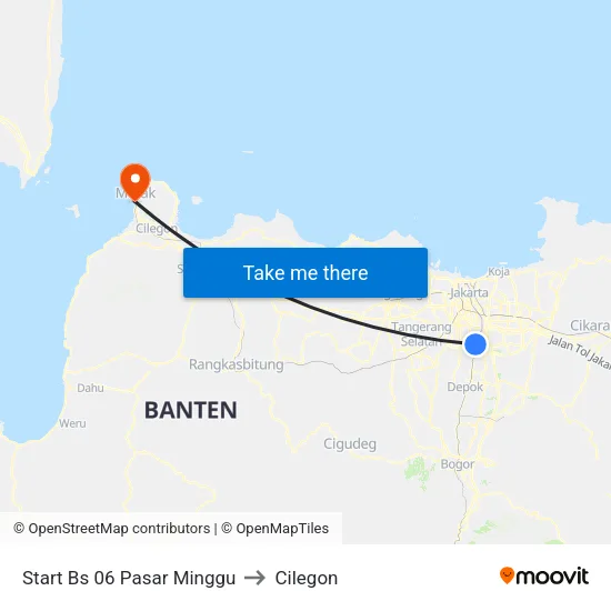 Start Bs 06 Pasar Minggu to Cilegon map