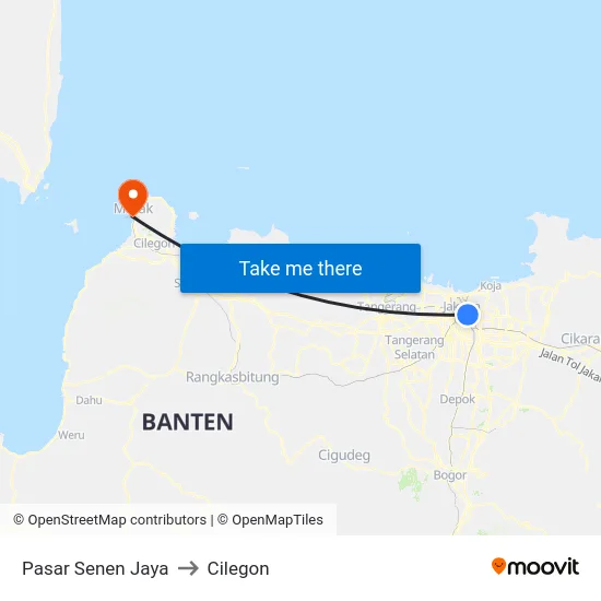Pasar Senen Jaya to Cilegon map