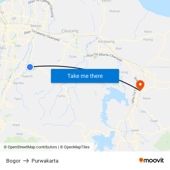 Bogor to Purwakarta map
