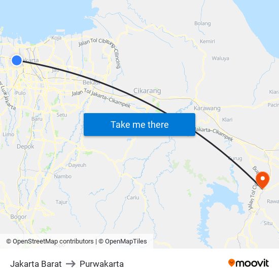 Jakarta Barat to Purwakarta map