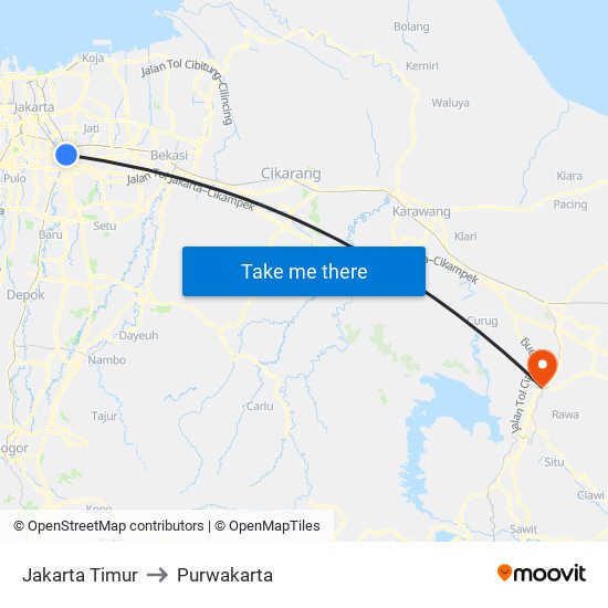 Jakarta Timur to Purwakarta map
