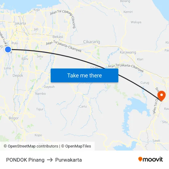 PONDOK Pinang to Purwakarta map