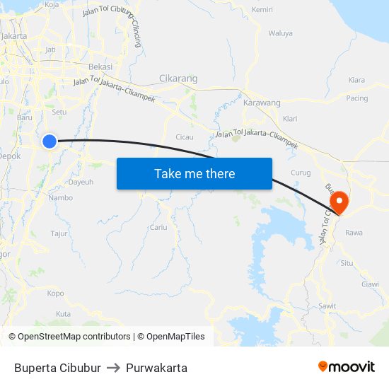 Buperta Cibubur to Purwakarta map