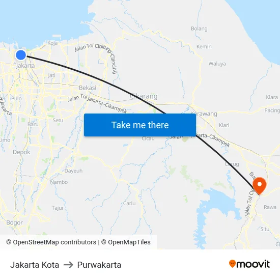 Jakarta Kota to Purwakarta map