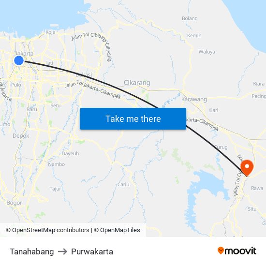 Tanahabang to Purwakarta map