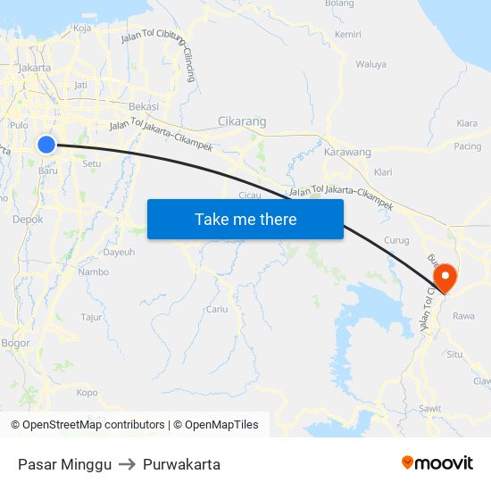 Pasar Minggu to Purwakarta map