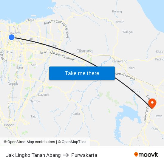 Jak Lingko Tanah Abang to Purwakarta map