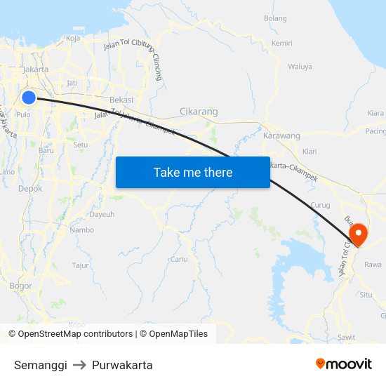 Semanggi to Purwakarta map