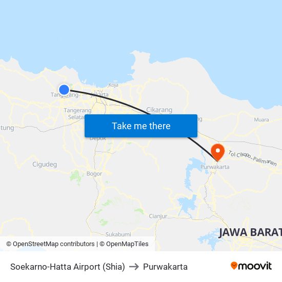 Soekarno-Hatta Airport (Shia) to Purwakarta map