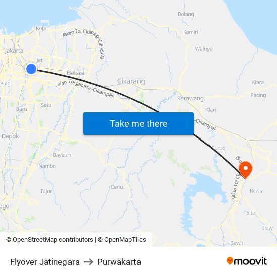 Flyover Jatinegara to Purwakarta map