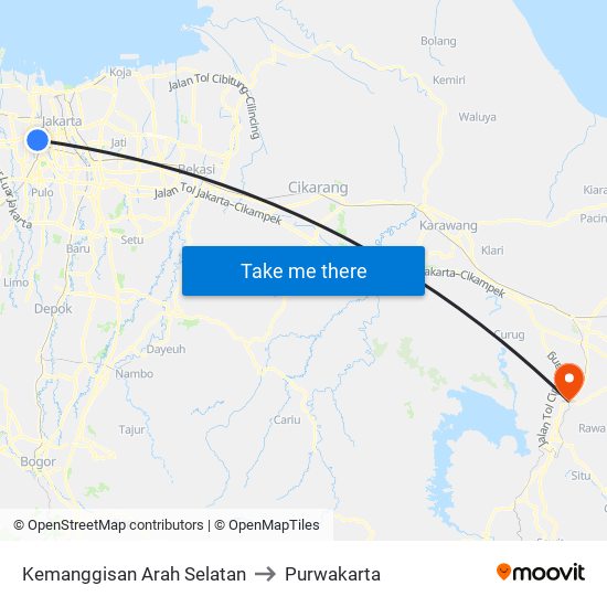 Kemanggisan Arah Selatan to Purwakarta map