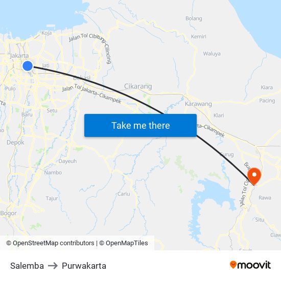 Salemba to Purwakarta map