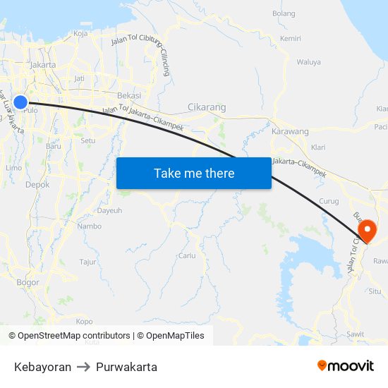 Kebayoran to Purwakarta map