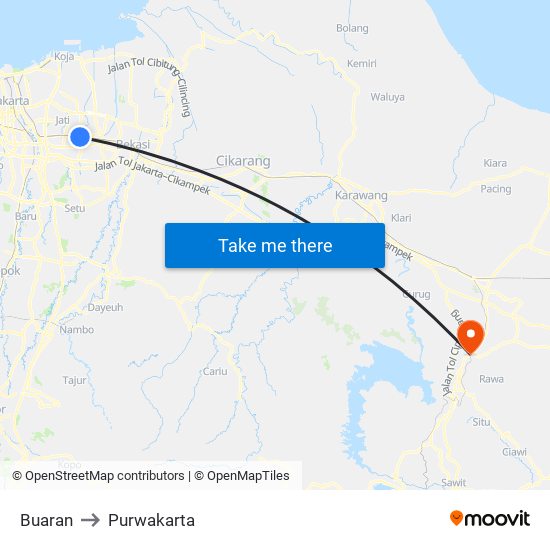 Buaran to Purwakarta map