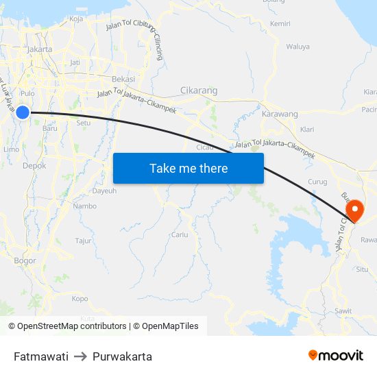 Fatmawati to Purwakarta map