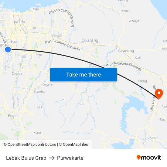 Lebak Bulus Grab to Purwakarta map