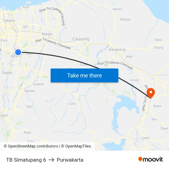 TB Simatupang 6 to Purwakarta map