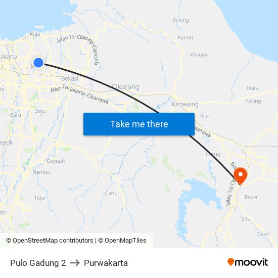 Pulo Gadung 2 to Purwakarta map