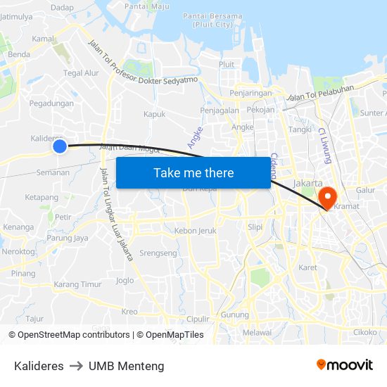 Kalideres to UMB Menteng map