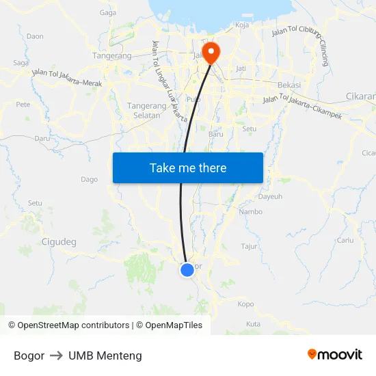 Bogor to UMB Menteng map