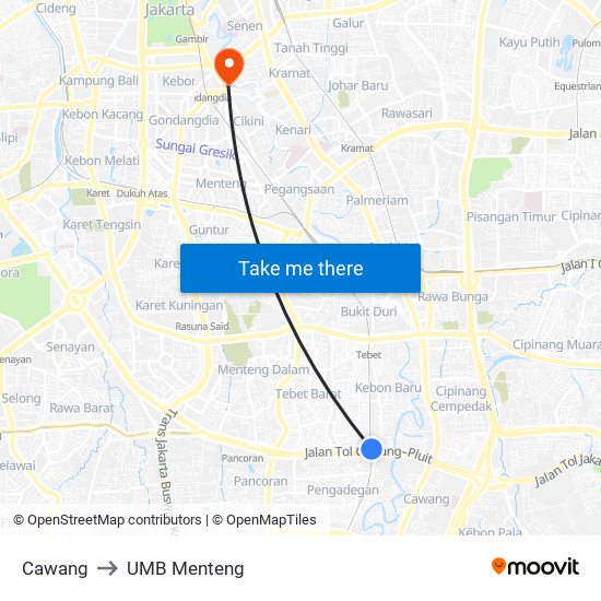 Cawang to UMB Menteng map