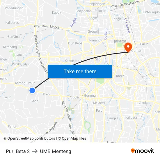 Puri Beta 2 to UMB Menteng map