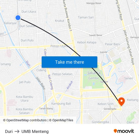 Duri to UMB Menteng map