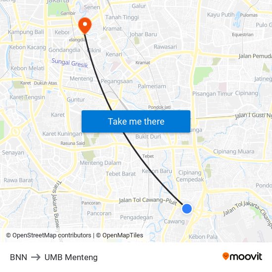 BNN to UMB Menteng map