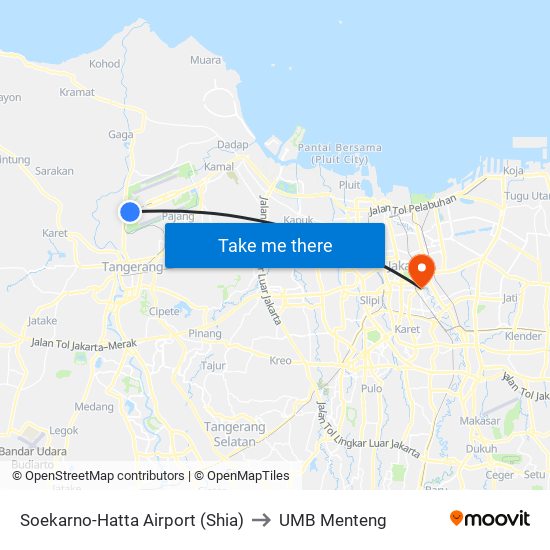 Soekarno-Hatta Airport (Shia) to UMB Menteng map