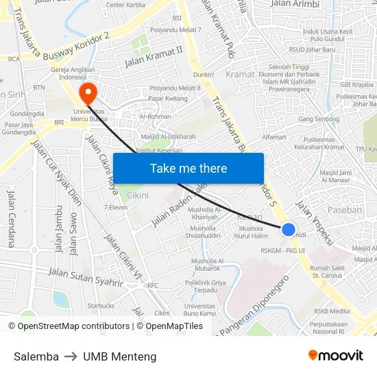 Salemba to UMB Menteng map