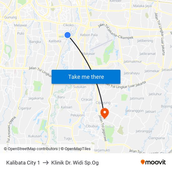 Kalibata City 1 to Klinik Dr. Widi Sp.Og map