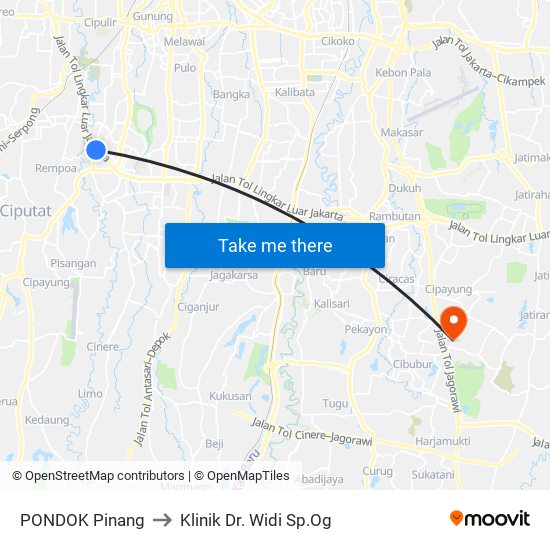 PONDOK Pinang to Klinik Dr. Widi Sp.Og map